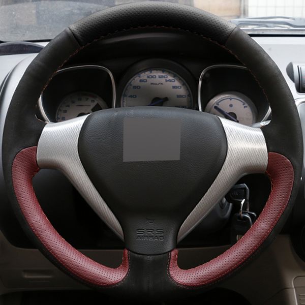diy hand-stitched car steering wheel cover black leather suede wine red leather for honda old city fit jazz
diy hand-stitched car steering wheel cover black leather suede wine red leather for honda old city fit jazz