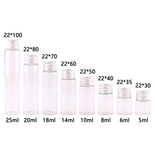 

dia 22mm 5ml 10ml 20ml 25ml transparent glass bottles cute jar vials terrarium with silver screw lid wedding craft 100pcs