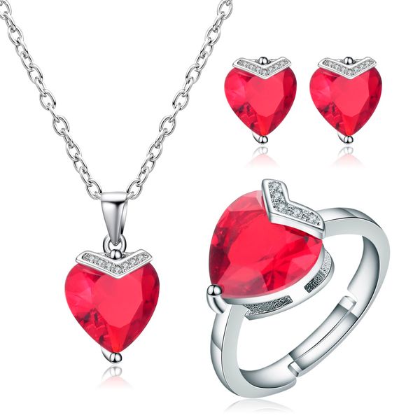 fashion jewelry sets luxury multicolor romantic zircon heart shape chain necklace pendant earrings adjustable ring jewelry sets, Silver
fashion jewelry sets luxury multicolor romantic zircon heart shape chain necklace pendant earrings adjustable ring jewelry sets, Silver