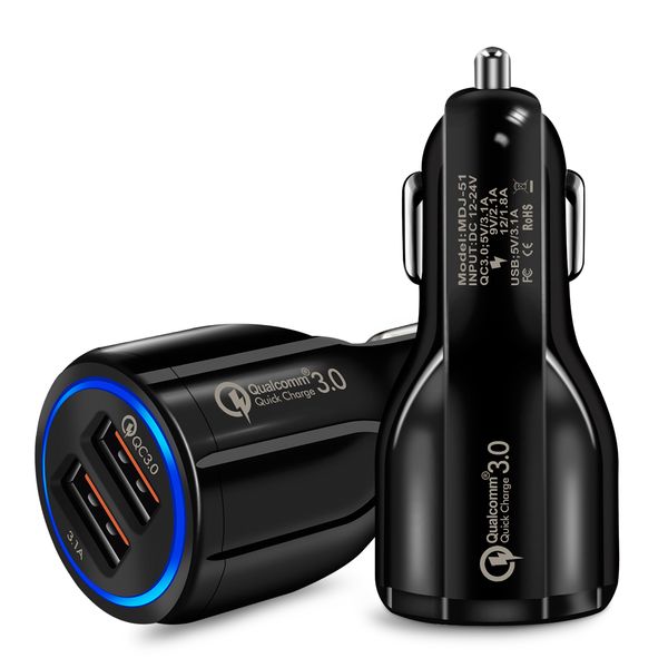 

car charger quick charge 3.0 for mobile phone dual usb car charger qualcomm qc 3.0 fast charging mini with package wholesale