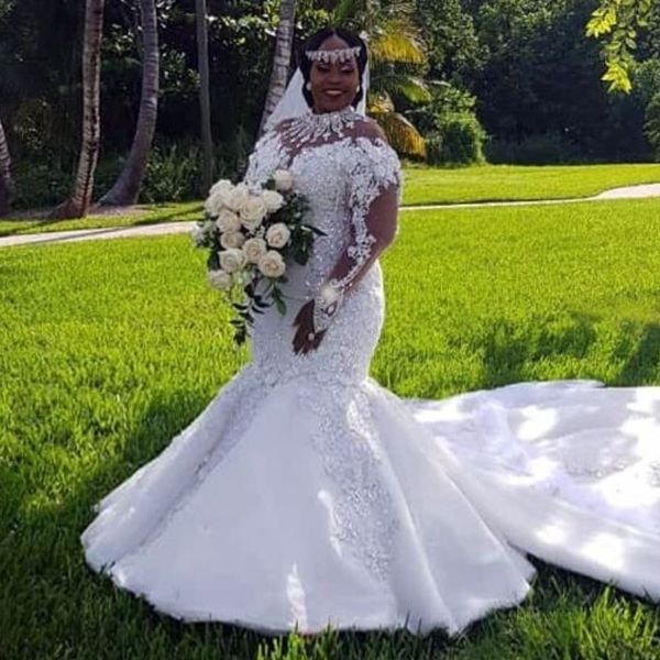 luxury rhinestone mermaid wedding dresses high neck crystal beads lace appliques bridal gowns gorgeous dubai long sleeve wedding gowns, White
luxury rhinestone mermaid wedding dresses high neck crystal beads lace appliques bridal gowns gorgeous dubai long sleeve wedding gowns, White