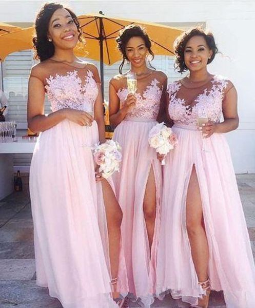 2019 Sheer Cap Lace Appliques Long Vestidos De Bridesmaids Dresses Split Side Chiffon A-line Floor Length Cap Sleeve Maid Of Honor Gowns
2019 Sheer Cap Lace Appliques Long Vestidos De Bridesmaids Dresses Split Side Chiffon A-line Floor Length Cap Sleeve Maid Of Honor Gowns