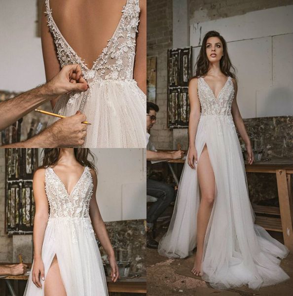 2019 vintage wedding dresses v neck lace appliqued bridal gowns thigh slit backless boho beach plus size see through vestito da sposa, White
2019 vintage wedding dresses v neck lace appliqued bridal gowns thigh slit backless boho beach plus size see through vestito da sposa, White