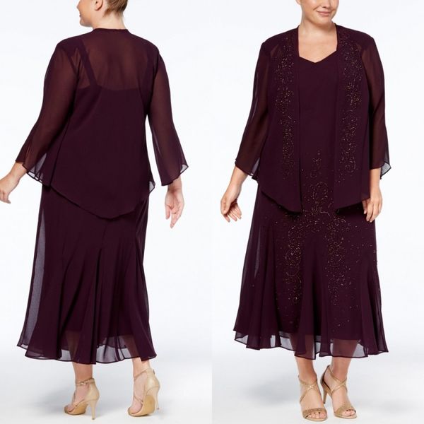 dark purple plus size 2019 mother of the bride dresses with jacket formal wedding guest dress beaded tea length mothers groom dresses, Black;red
dark purple plus size 2019 mother of the bride dresses with jacket formal wedding guest dress beaded tea length mothers groom dresses, Black;red