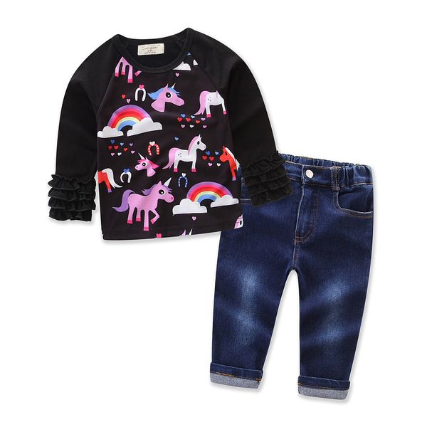 ins hot new girls unicorn cartoon sets 2 шт. наборы с длинным рукавом футболки + джинсовые брюки набор наряды животных печатных детская одеж, White
ins hot new girls unicorn cartoon sets 2 шт. наборы с длинным рукавом футболки + джинсовые брюки набор наряды животных печатных детская одеж, White