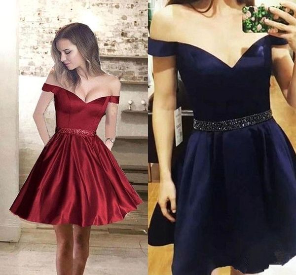 off the shoulder satin short homecoming dresses 2018 beaded sash a-line knee length evening prom dresses plus size vestidos de festa ba9143, Blue;pink
off the shoulder satin short homecoming dresses 2018 beaded sash a-line knee length evening prom dresses plus size vestidos de festa ba9143, Blue;pink