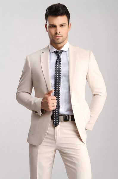 new popular beige men wedding tuxedos excellent groom tuxedos notch lapel one button men blazer 2 piece suit (jacket+pants+tie) 2085, Black;gray