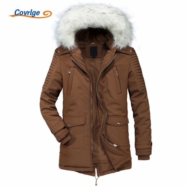 covrlge 2018 parka men cotton thick cotton jacket new long winter parkas warm business jackets coats fur collar mwm057, Black
covrlge 2018 parka men cotton thick cotton jacket new long winter parkas warm business jackets coats fur collar mwm057, Black