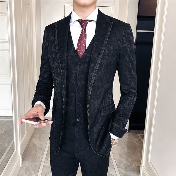 high-grade pure color men's printed suit sets fashion business casual men embroidered suit jackets with vest and pants, White;black
high-grade pure color men's printed suit sets fashion business casual men embroidered suit jackets with vest and pants, White;black