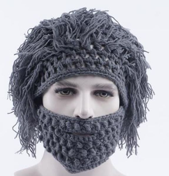 

winter new hat for men knitted outdoor woolen cap handmade beard wig hat fashion unique personality wholesale, Blue;gray