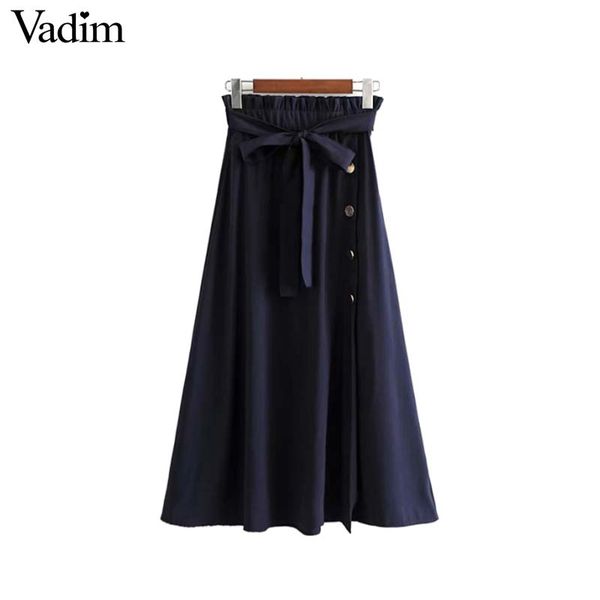 vadim women bow tie paper bag waist midi skirt pleated elastic buttons side split casual navy streetwear skirts ba093, Black
vadim women bow tie paper bag waist midi skirt pleated elastic buttons side split casual navy streetwear skirts ba093, Black