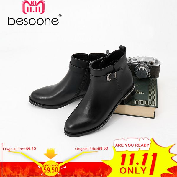bescone 2018 autumn warm genuine leather boots basic daily zipper round toe zipper shoes metal buckle square heel ankle boots l5, Black
bescone 2018 autumn warm genuine leather boots basic daily zipper round toe zipper shoes metal buckle square heel ankle boots l5, Black