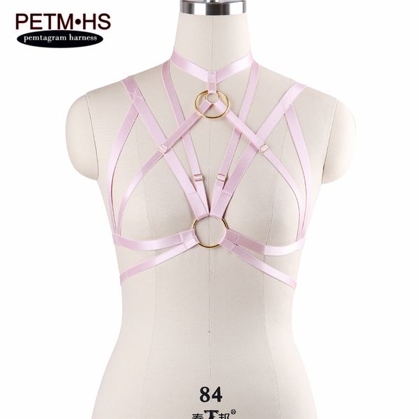 

2017 womens pink bondage lingerie body harness belt elastic strappy cage bra goth exotic apparel nightclub prom dress, Black;white