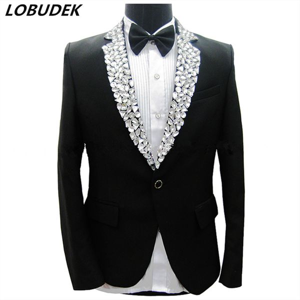 sparkly rhinestones black jacket blazers pants men's suits male singer stage performance costume party host groom wedding dress, White;black
sparkly rhinestones black jacket blazers pants men's suits male singer stage performance costume party host groom wedding dress, White;black