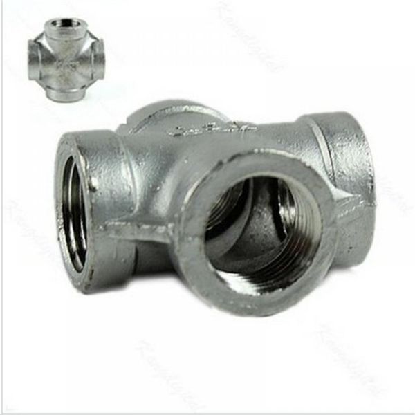 

1x 1/2" thread 4 way female cross coupling connector ss 304 pipe fitting npt new