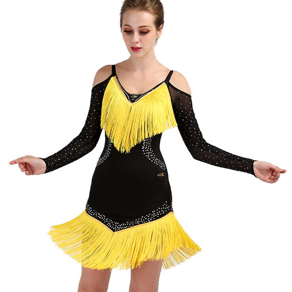customized latin dance dress latin competition dresses flapper d0464 net long sleeve yellow with tassel hem bulk rhinestones, Black;red
customized latin dance dress latin competition dresses flapper d0464 net long sleeve yellow with tassel hem bulk rhinestones, Black;red
