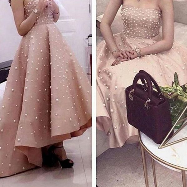 2018 Pearls Champagne Prom Dresses Fashion Strapless Neckline High Front and Low Back Evening Dresses Gowns Arabic
2018 Pearls Champagne Prom Dresses Fashion Strapless Neckline High Front and Low Back Evening Dresses Gowns Arabic