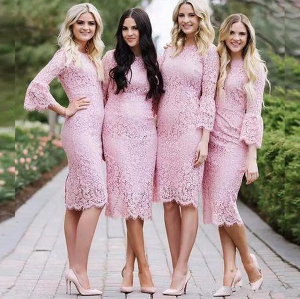 pink full lace bridesmaid dresses knee length short sheath wedding guest party custom made maid of honor gowns, White;pink
pink full lace bridesmaid dresses knee length short sheath wedding guest party custom made maid of honor gowns, White;pink