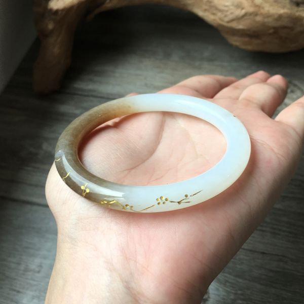 

h4#hetian jade sugar white jade bracelet qinghai material white with sugar two-color bracelet, Golden;silver