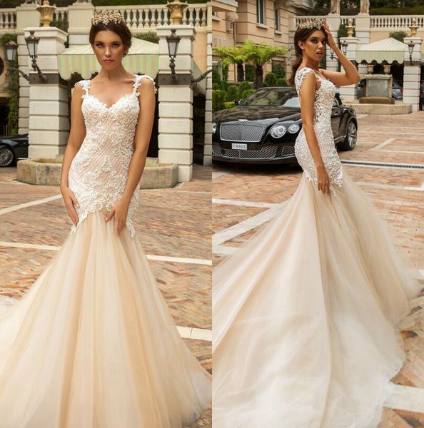 crystal design mermaid wedding dresses see through back champagne lace bridal gowns sweep train wedding dress vestido de novia, White
crystal design mermaid wedding dresses see through back champagne lace bridal gowns sweep train wedding dress vestido de novia, White
