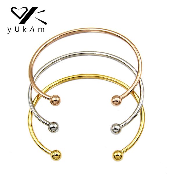 

yukam women silver rose gold stainless steel expandable wired bangles bracelets adjustable ball beads open cuff bangles jewelry, Black