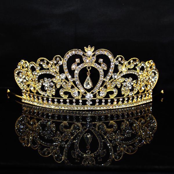 

vintage baroque queen bride tiara crown for women headdress prom bridal wedding tiaras crowns hair jewelry accessories a0383, Golden;white