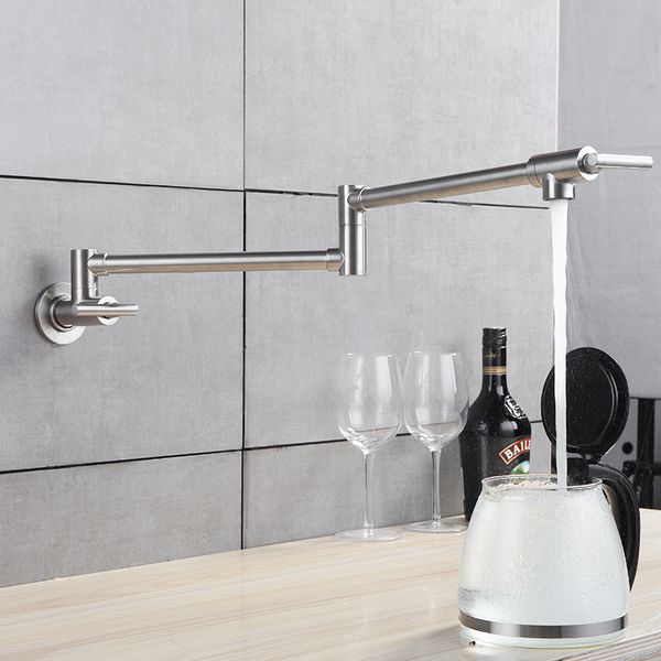 Kitchen Tap Wall Mounted Pot Filler Faucet Double Joint Spout Brushed Nickel Mixer Taps Single Handle Kitchen Faucet
Kitchen Tap Wall Mounted Pot Filler Faucet Double Joint Spout Brushed Nickel Mixer Taps Single Handle Kitchen Faucet
