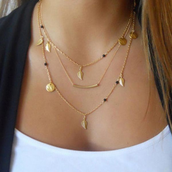 multi-layer choker necklace women bead leaf disc jewelry fashion gift, Golden;silver
multi-layer choker necklace women bead leaf disc jewelry fashion gift, Golden;silver