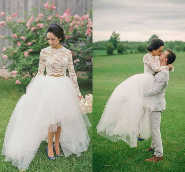 two pieces lace wedding dresses 2018 high neck jewel long sleeves bridal dresses tulle layers illusion high low dresses wedding gowns cheap, White
two pieces lace wedding dresses 2018 high neck jewel long sleeves bridal dresses tulle layers illusion high low dresses wedding gowns cheap, White
