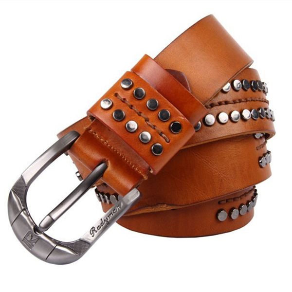 

new 2017 punk style genuine leather belt women cowskin strap female belt for women jeans rivet vintage real leather womens belts, Black;brown