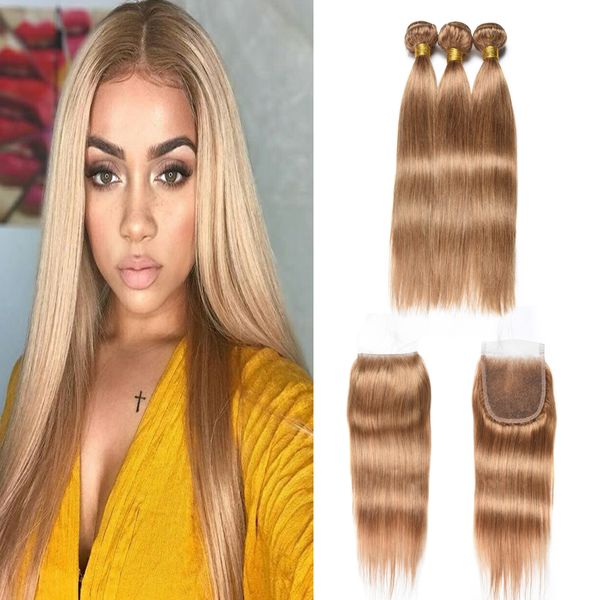 #27 Straight Peruvian Hair Bundles with Closure Honey Blonde Brazilian Mongolian Indian Straight Human Hair 3 Bundles with Top Closure 4x4
#27 Straight Peruvian Hair Bundles with Closure Honey Blonde Brazilian Mongolian Indian Straight Human Hair 3 Bundles with Top Closure 4x4