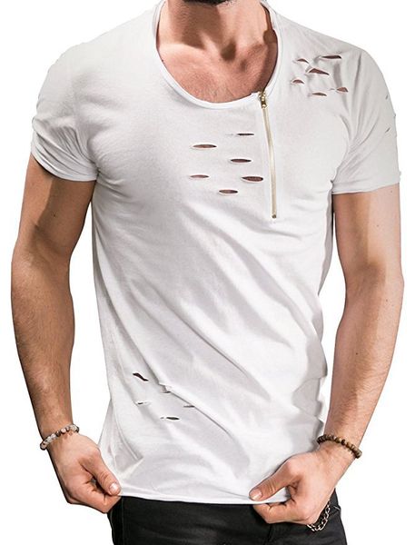 Men High Street T-shirt Summer Solid Zipper Design Holes Fashion Tees Short Sleeved Tops
Men High Street T-shirt Summer Solid Zipper Design Holes Fashion Tees Short Sleeved Tops