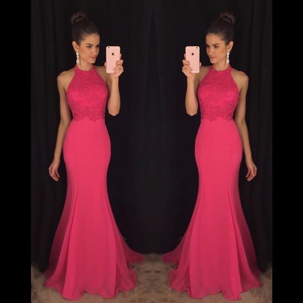 2018 new charming halter neck mermaid long prom dresses with lace sleeveless blackless floor length formal evening party gowns custoom made, Black
2018 new charming halter neck mermaid long prom dresses with lace sleeveless blackless floor length formal evening party gowns custoom made, Black