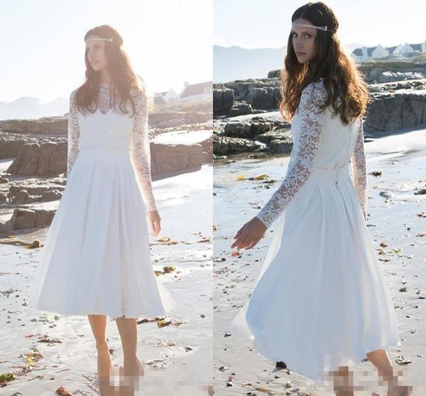 2018 tea-length short wedding dresses with long sleeve modest high neck lace summer holiday beach boho seaside bridal wedding gown under 100, White
2018 tea-length short wedding dresses with long sleeve modest high neck lace summer holiday beach boho seaside bridal wedding gown under 100, White