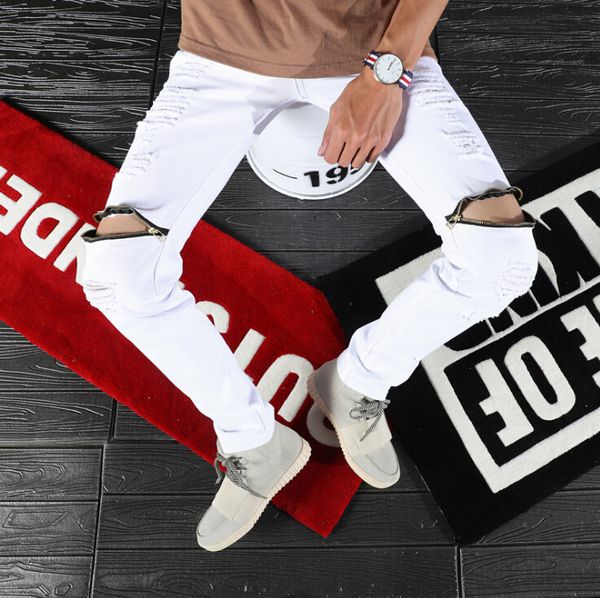 KANYE West Ripped Jeans Men Hi-street Holes Zippers Design Long Pants Male Bike Jeans Pencil Pants
KANYE West Ripped Jeans Men Hi-street Holes Zippers Design Long Pants Male Bike Jeans Pencil Pants