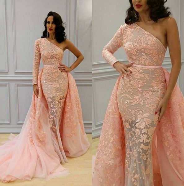 one shoulder overskirt mermaid prom dress with long sleeve lace appliques evening gowns sweep train tulle sequined formal dresses, Black
one shoulder overskirt mermaid prom dress with long sleeve lace appliques evening gowns sweep train tulle sequined formal dresses, Black