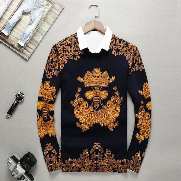 european-style exquisite bee pattern print rhinestone knit sweater autumn 2018 quality modal soft comfortable sweater men -xxxl, White;black
european-style exquisite bee pattern print rhinestone knit sweater autumn 2018 quality modal soft comfortable sweater men -xxxl, White;black