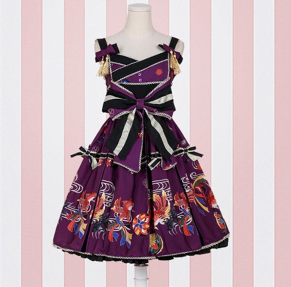 japanese kimono style female bow goldfish printing vest sweet retro lolita girl dress, Black;red
japanese kimono style female bow goldfish printing vest sweet retro lolita girl dress, Black;red