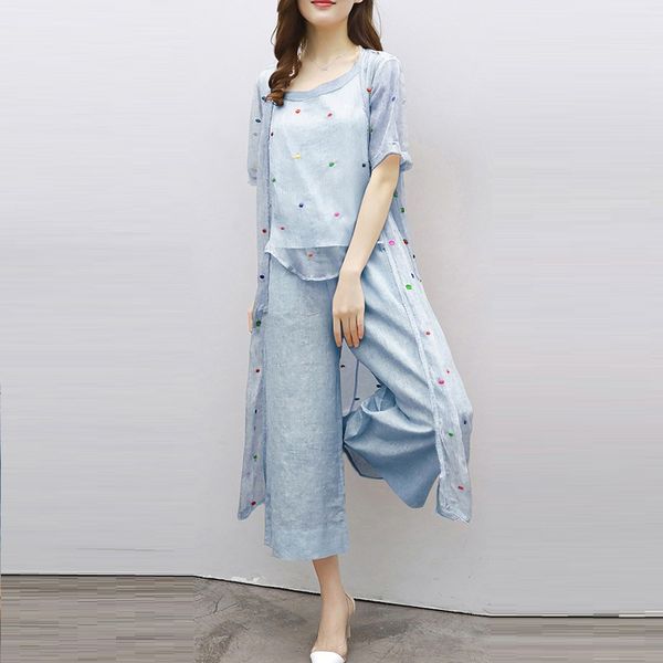 3 piece set women vest + long cardigan + wide leg pants suits 2018 new summer elegant embroidery loose pant suit sets, Gray
3 piece set women vest + long cardigan + wide leg pants suits 2018 new summer elegant embroidery loose pant suit sets, Gray