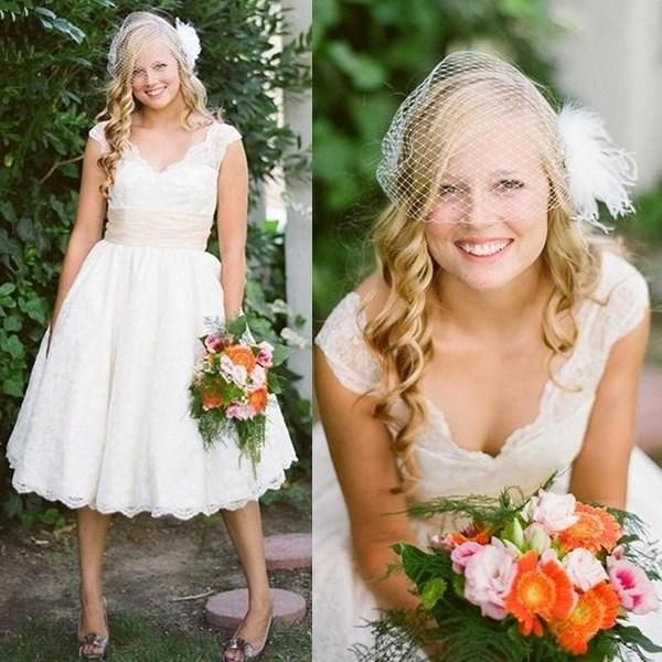 cap sleeve v neck vintage lace wedding bridal dresses gowns tea length plus size dresses custom made outdoor bridal gown 94, White
cap sleeve v neck vintage lace wedding bridal dresses gowns tea length plus size dresses custom made outdoor bridal gown 94, White
