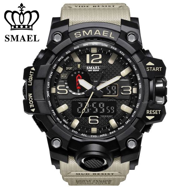 smael brand men sports watches dual display analog digital led electronic quartz watches 50m waterproof swimming watch1545 clock, Slivery;brown
smael brand men sports watches dual display analog digital led electronic quartz watches 50m waterproof swimming watch1545 clock, Slivery;brown