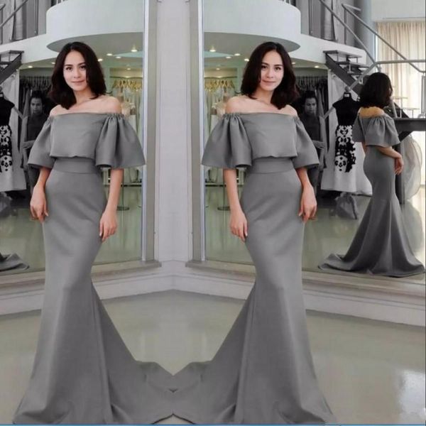 gray evening dress off shoulder half sleeve satin long mermaid women formal dress elegant party gowns custom size, Black;red
gray evening dress off shoulder half sleeve satin long mermaid women formal dress elegant party gowns custom size, Black;red