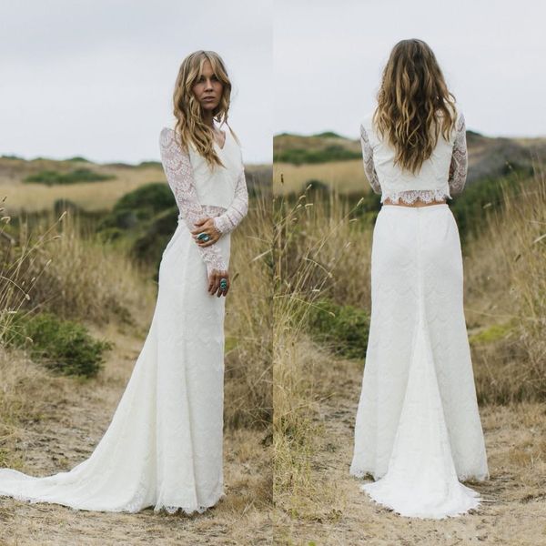 2018 moderntwo pieces v neck a line wedding dresses full lace applique long sleevesweep train bohemian beach bridal dress custom made, White
2018 moderntwo pieces v neck a line wedding dresses full lace applique long sleevesweep train bohemian beach bridal dress custom made, White