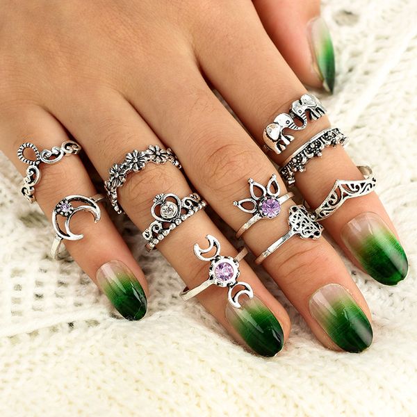10pcs/set women bohemian hollow carved elephant palm moon diamond rings set for women fashion accessorices d461q, Golden;silver
10pcs/set women bohemian hollow carved elephant palm moon diamond rings set for women fashion accessorices d461q, Golden;silver