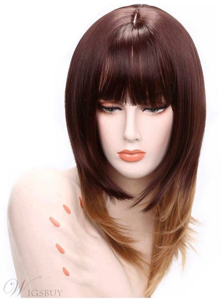 

charming synthetic capless long straight full bang women wigs 20 inches, Black;brown