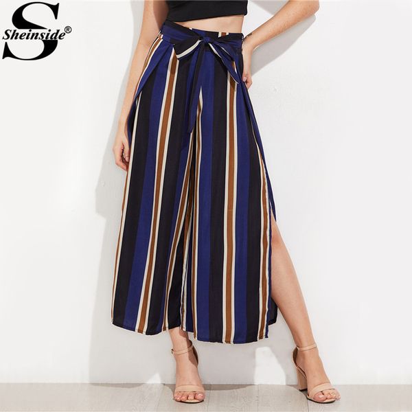 wholesale-sheinside navy split side wide leg cropped pants 2017 autumn elegant high waist women striped pants zipper bow tie loose pants, Black;white
wholesale-sheinside navy split side wide leg cropped pants 2017 autumn elegant high waist women striped pants zipper bow tie loose pants, Black;white