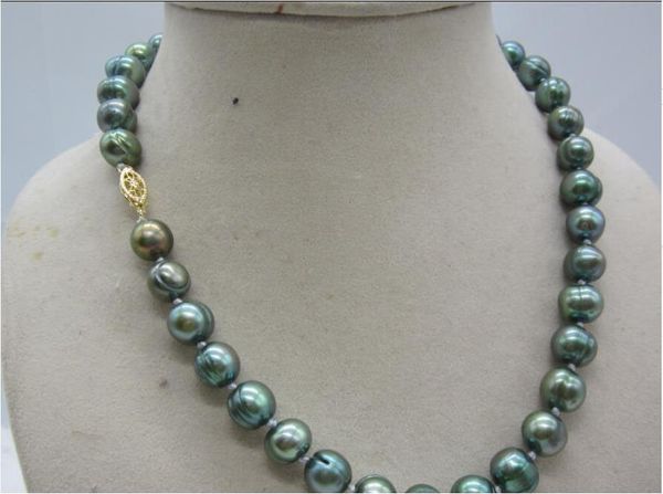 10-12mm natural tahitian black green pearl necklace 18" 14k yellow gold, Silver
10-12mm natural tahitian black green pearl necklace 18" 14k yellow gold, Silver