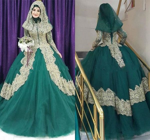 arabic hunter green and gold lace muslim ball gown wedding dresses high collar long sleeves floor length hijab plus size bridal gown, White
arabic hunter green and gold lace muslim ball gown wedding dresses high collar long sleeves floor length hijab plus size bridal gown, White
