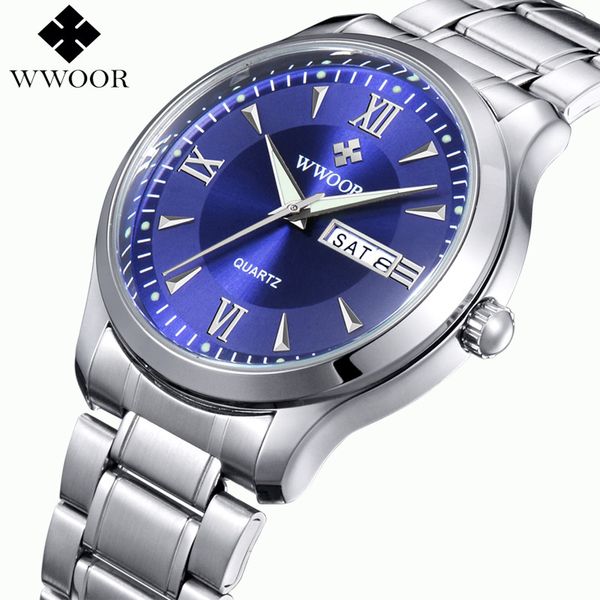 

2018 wwoor men watches luminous date week watch men quartz stainless steel waterproof wristwatches business erkek kol saati, Slivery;brown