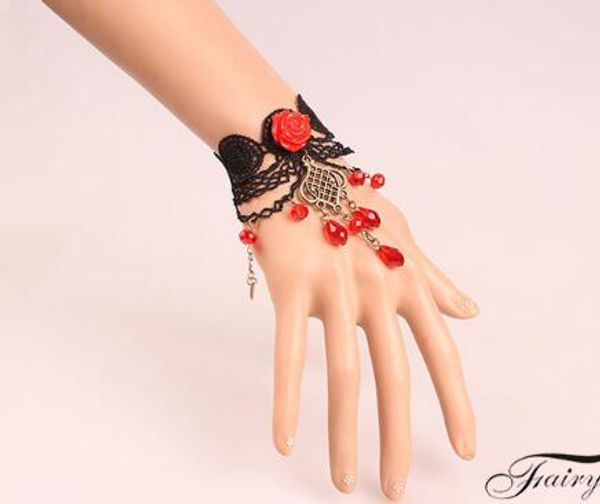 new korean fashion black lace lace bracelet delicate red crystal resin flower lady's hand decoration fashion classic delicate elegance, Golden;silver
new korean fashion black lace lace bracelet delicate red crystal resin flower lady's hand decoration fashion classic delicate elegance, Golden;silver